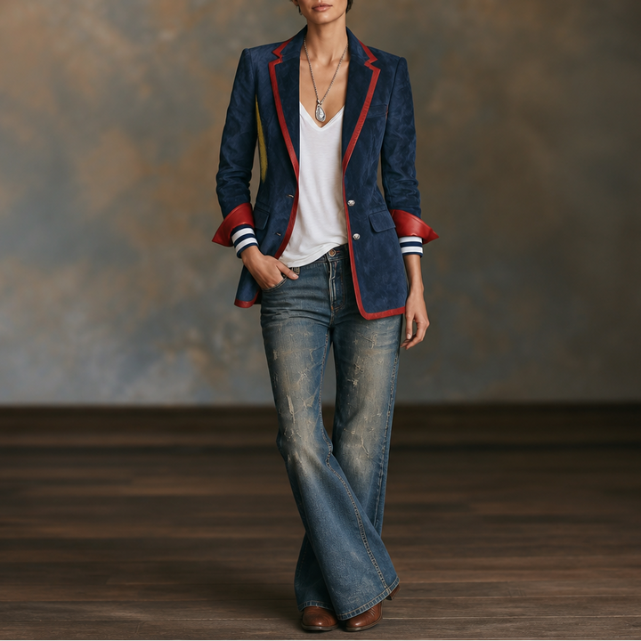 Velvara | Contrast Trim Velvet Blazer – Eleganter Schnitt für Frauen