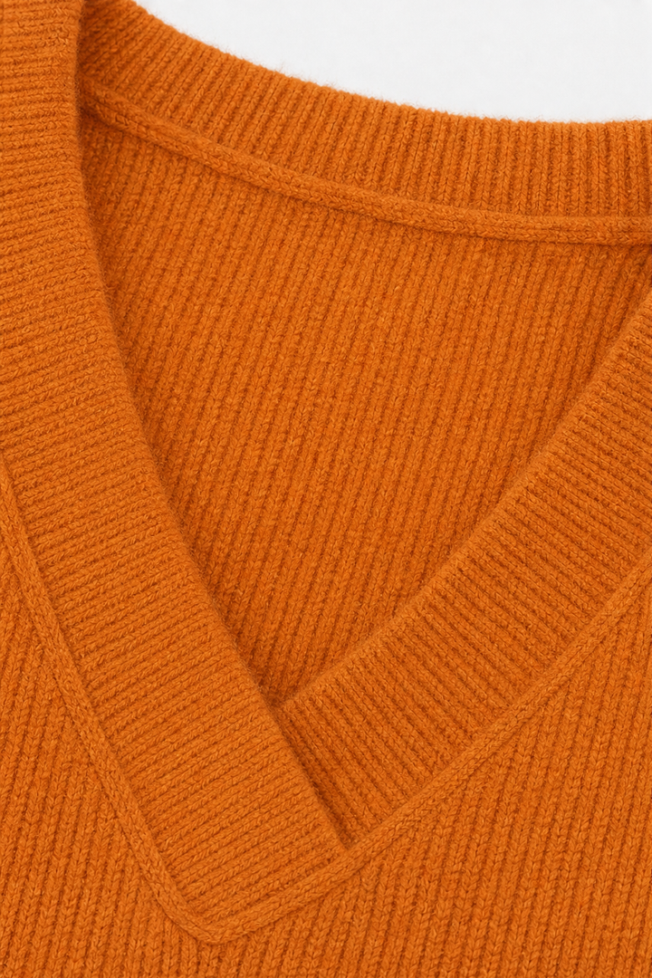 Softline | Ribbed V-Neck Knit Sweater – Relaxed Fit for Women