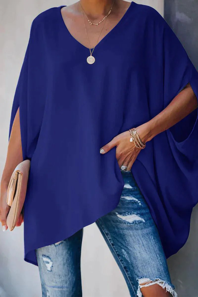 Celina | Oversize-Tunika Top Mit Fledermausärmeln Und V-Ausschnitt