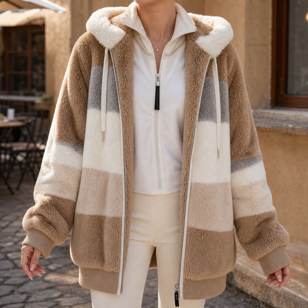 Furvella | Oversized Faux Fur Coat – Color-Block Design