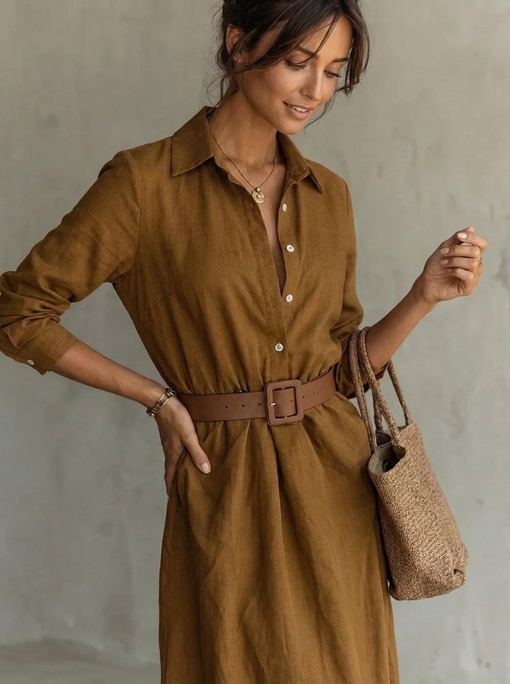 Isabelle | Elegantes Kleid mit langen Ärmeln und Taillengürtel
