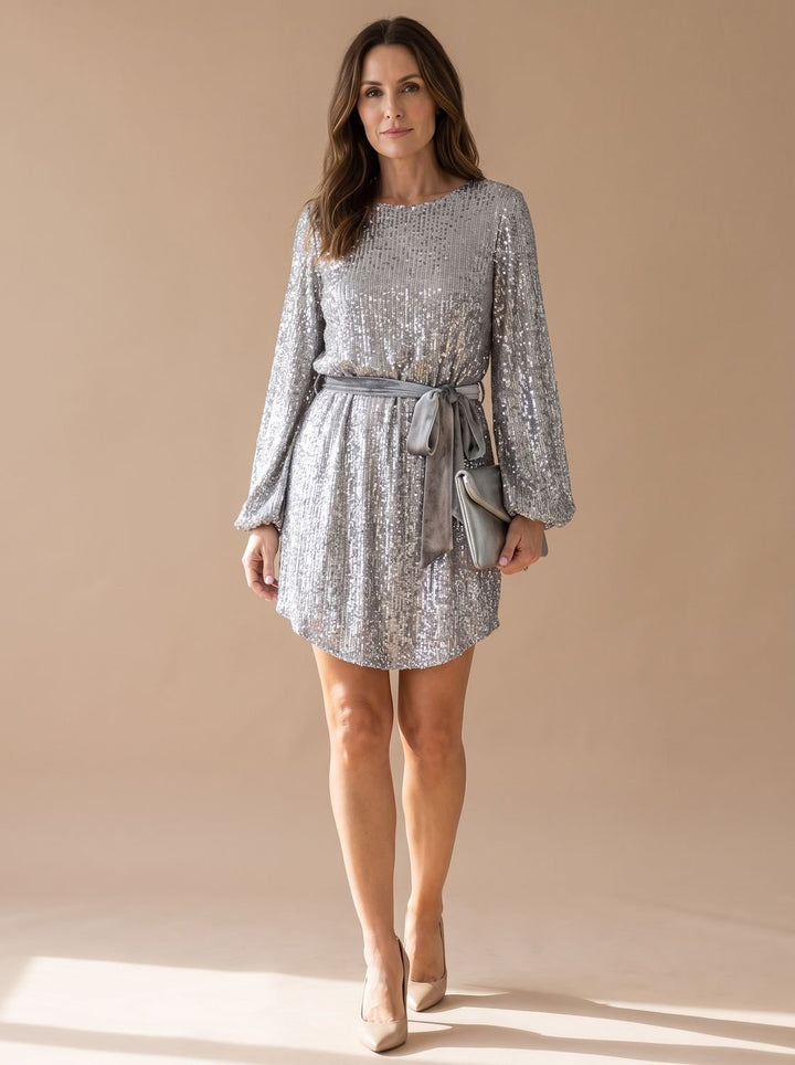 Mia | Mini Weihnachtskleid – Glitzernd mit Ballonärmeln für Frauen