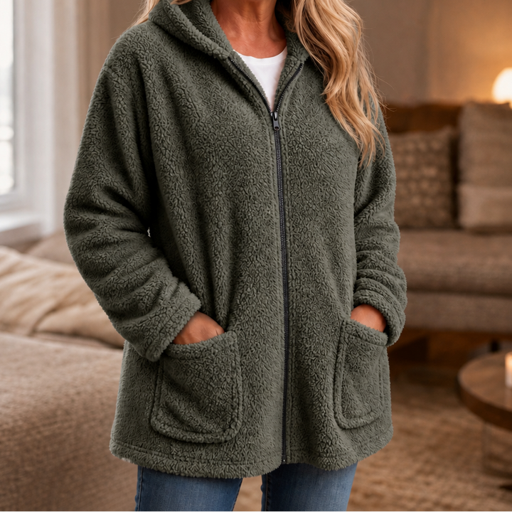 Cozelle | Plush Hooded Oversized Zip-Up Jacket – Warm und Bequem für Frauen