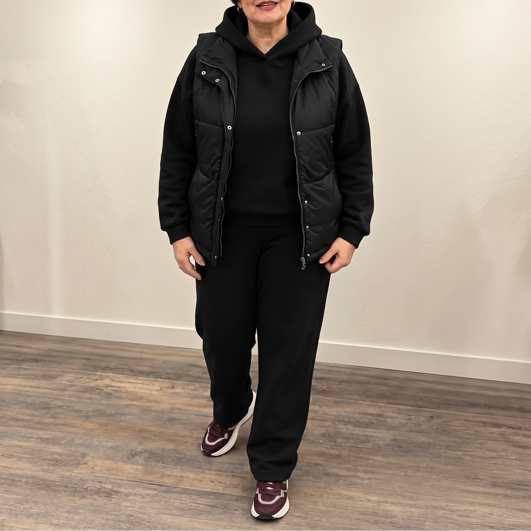Layerwell | Quilt-Weste Hoodie und Jogginghose Set