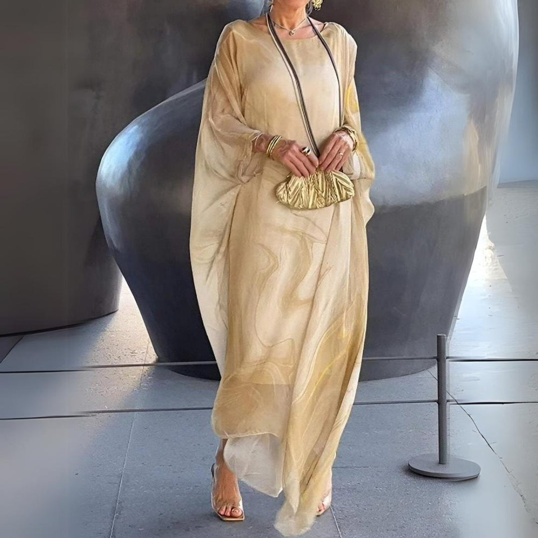 Lena | Elegantes Langarm-Maxikleid mit fließender Silhouette