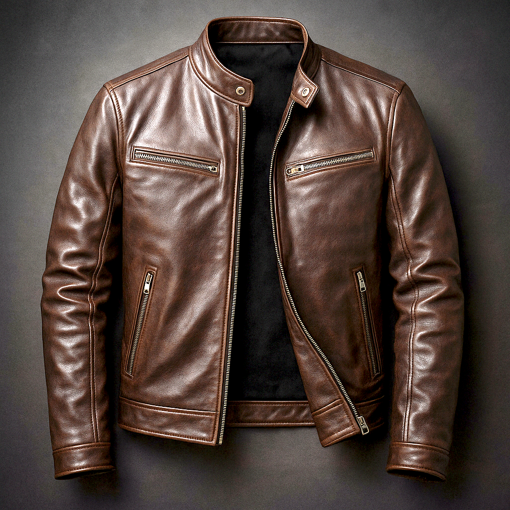 Adrian | Herren Lederjacke Schwarz Vintage Stil Strukturierte Passform 0