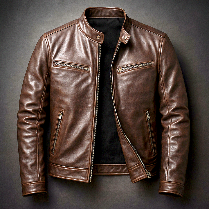Adrian | Herren Lederjacke Schwarz Vintage Stil Strukturierte Passform 0