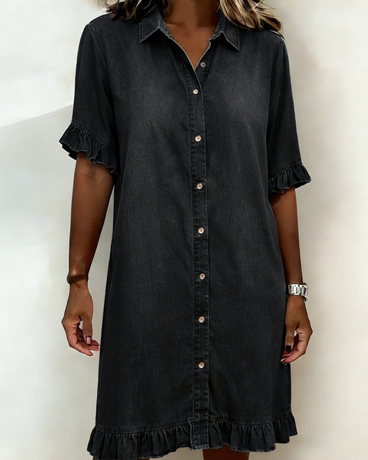 Alfie | Atmungsaktives, Elegantes Damenkleid – Gerafftes Jeanskleid für Komfort und Stil 1