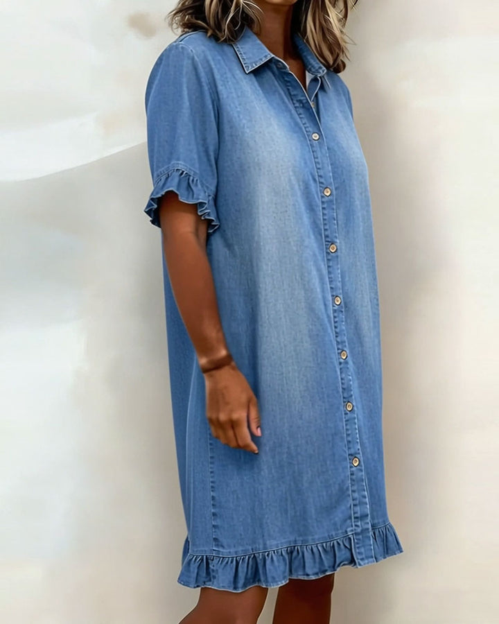 Alfie | Atmungsaktives, Elegantes Damenkleid – Gerafftes Jeanskleid für Komfort und Stil 4