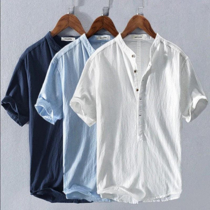 Amalfi | Lässiges, Elegantes Herrenhemd mit Henley-Kragen – Kurzarm für den Sommer 1