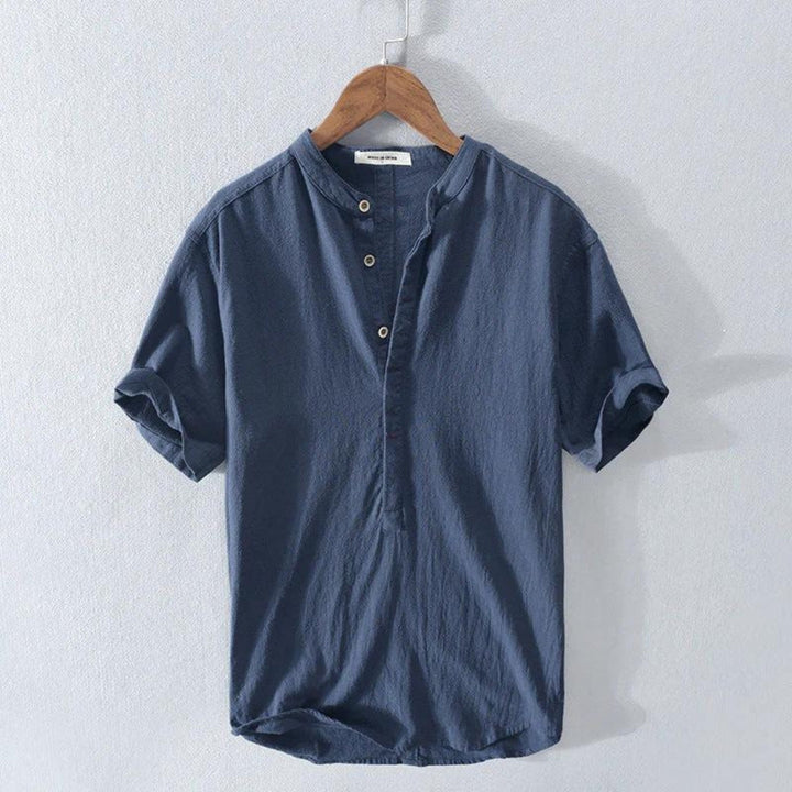 Amalfi | Lässiges, Elegantes Herrenhemd mit Henley-Kragen – Kurzarm für den Sommer 2