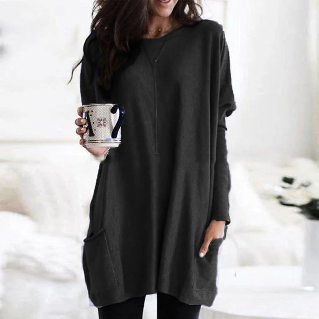 Aria | Oversized Damen-Tunika-Pullover mit langen Ärmeln und Taschen in Übergröße 10