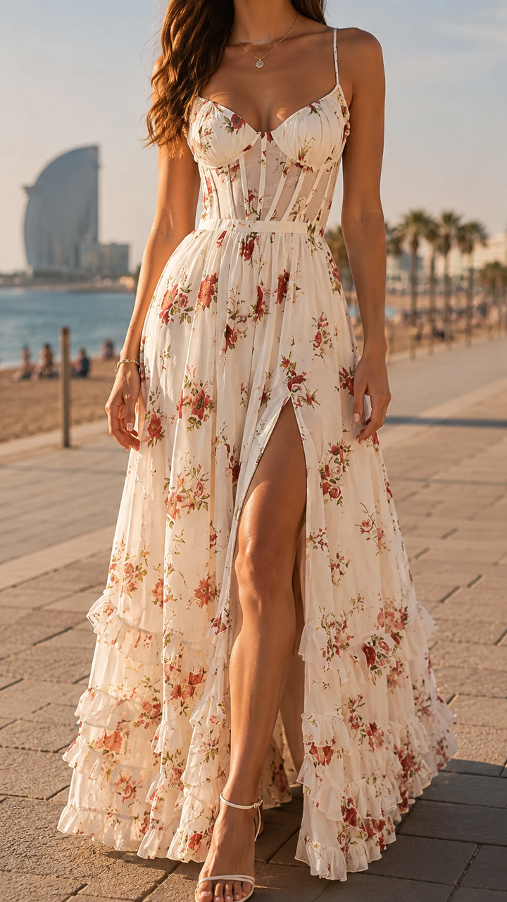 Aurelia | Elegantes Maxikleid mit Blumendruck und Schlitz für besondere Anlässe 0