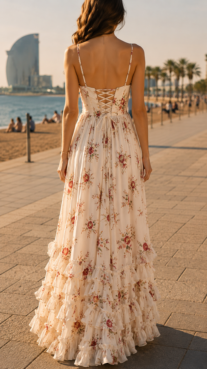 Aurelia | Elegantes Maxikleid mit Blumendruck und Schlitz für besondere Anlässe 1
