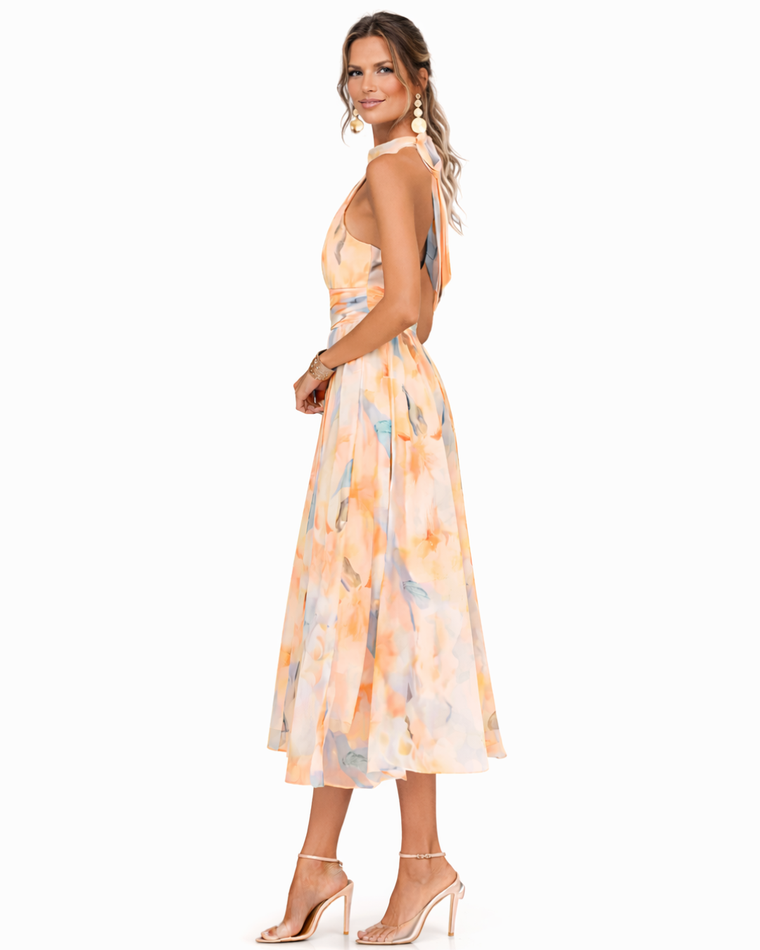 Aurelia | Elegantes Neckholder Maxi-Kleid mit Aquarelldruck 2