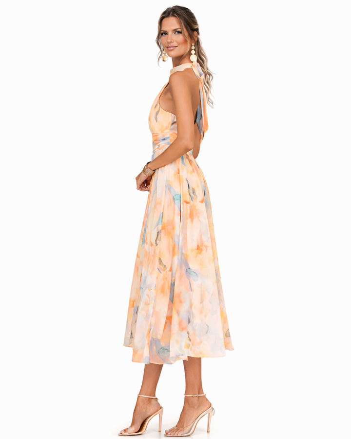Aurelia | Elegantes Neckholder Maxi-Kleid mit Aquarelldruck 2
