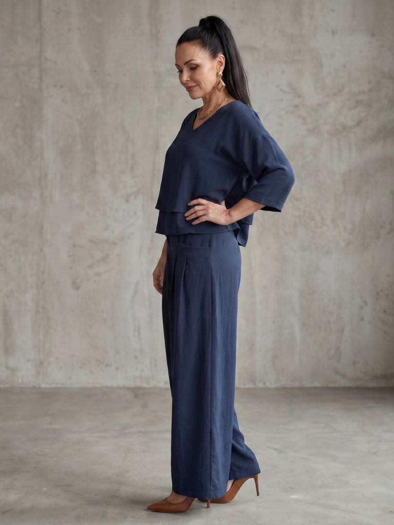 Aurelia | Elegantes, Bequemes Damen Set – Oberteil mit Weitbein-Hose 2