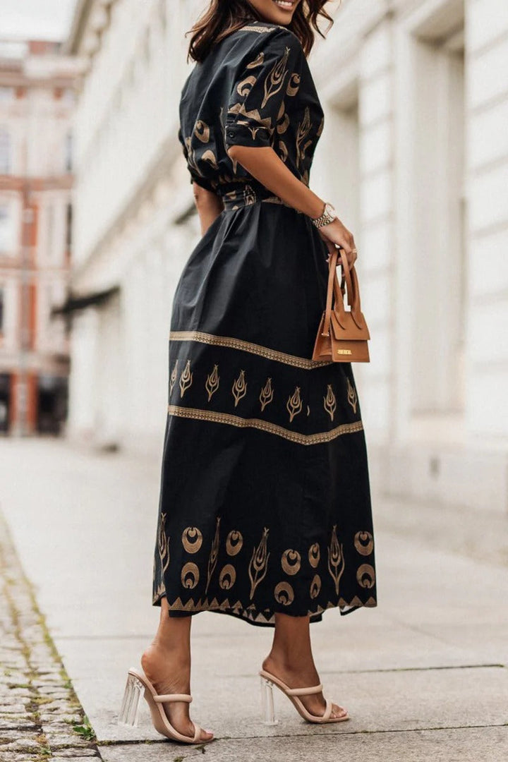 Aurelia | Elegantes, Geometrisches Midikleid mit Kragen für Damen 1