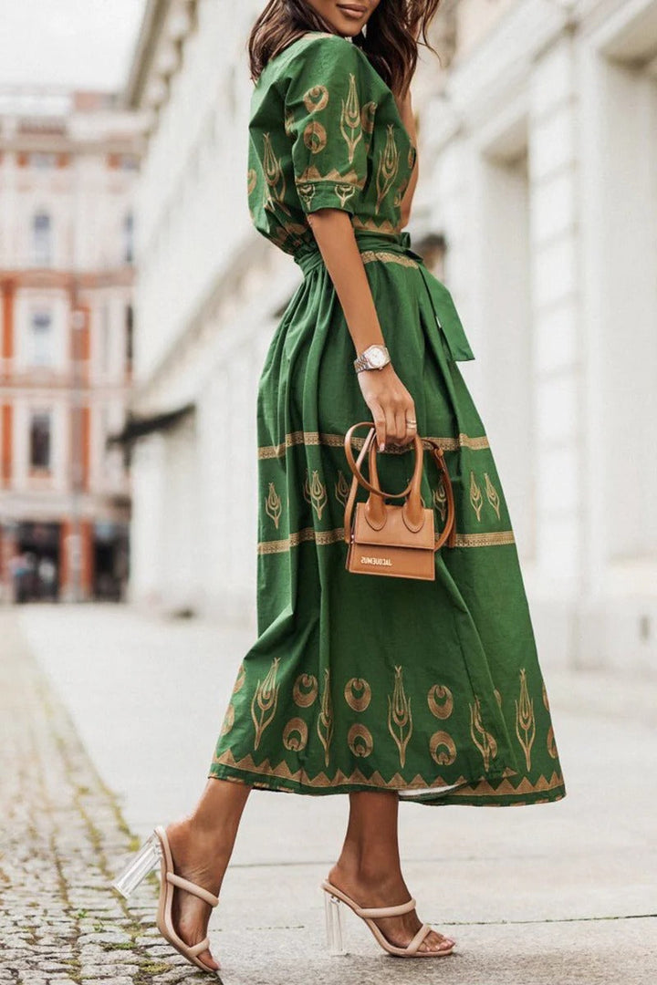 Aurelia | Elegantes, Geometrisches Midikleid mit Kragen für Damen 2