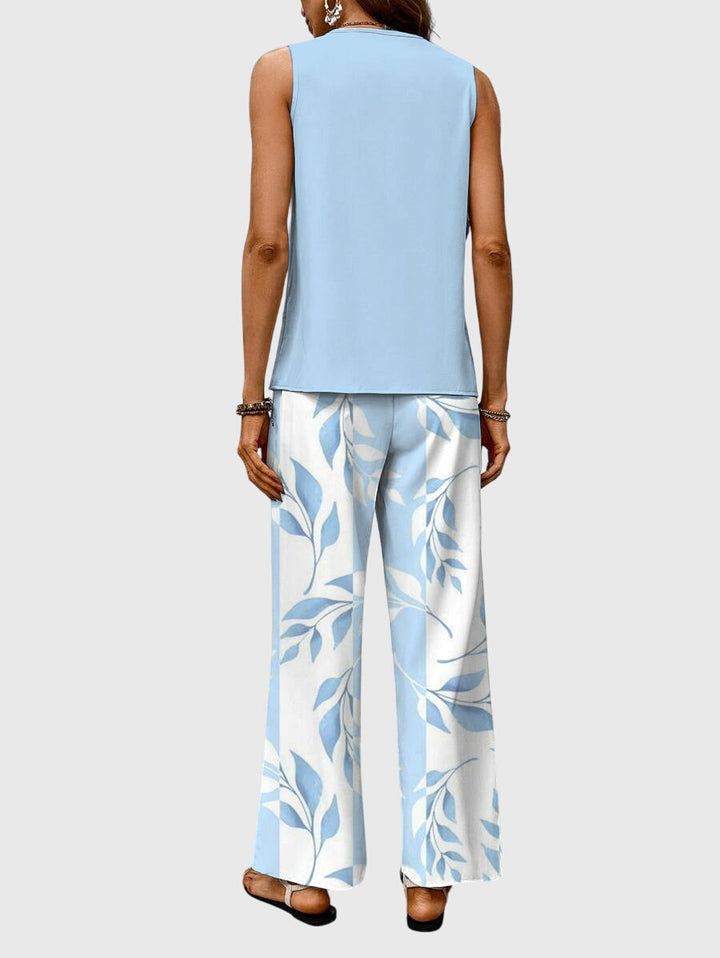 Breezy | Elegantes Twin Set Damen – Sommerliches, Bequemes 2-teiliges Outfit mit Pflanzenmuster 2