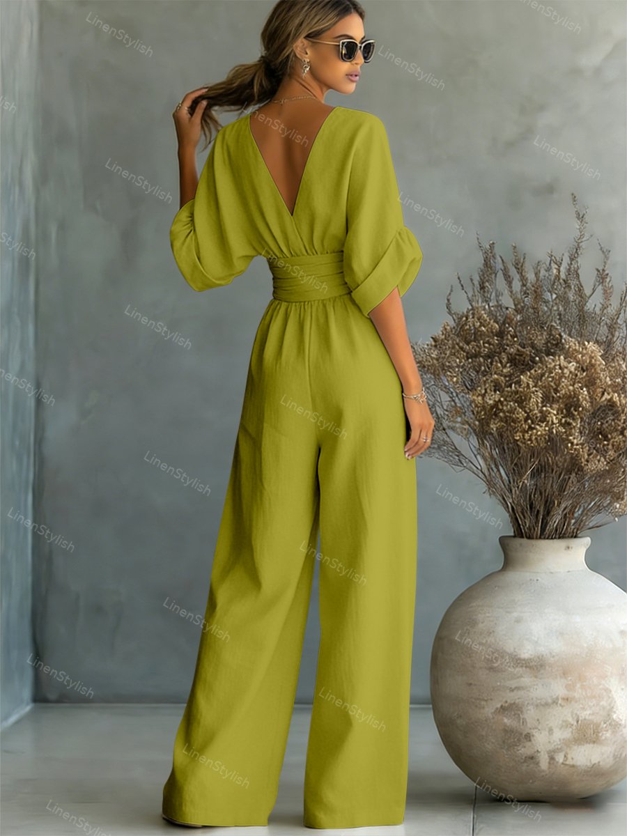 Celina | Damen Jumpsuit Elegant V-Ausschnitt Slim Fit Schwarz 7
