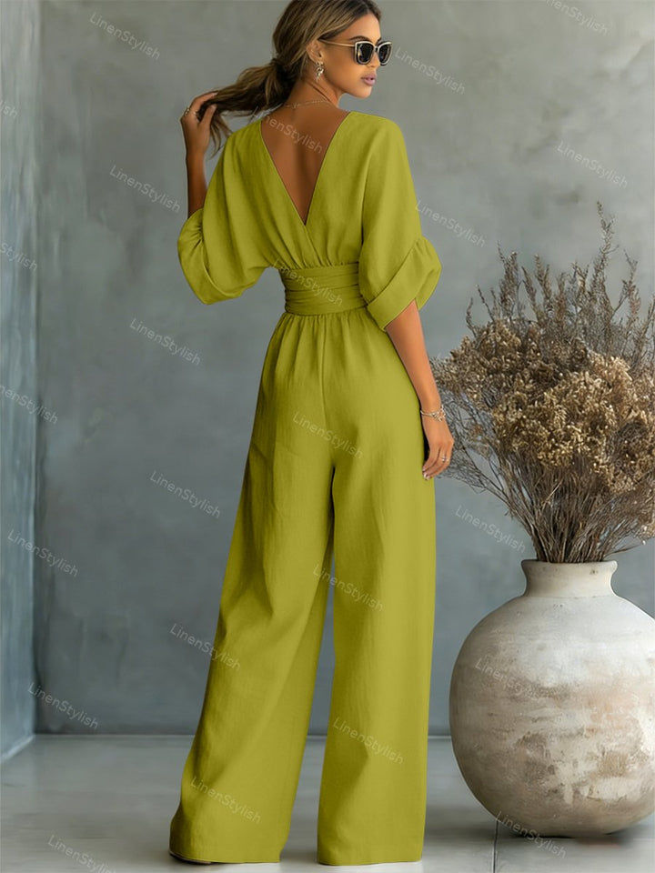 Celina | Damen Jumpsuit Elegant V-Ausschnitt Slim Fit Schwarz 7