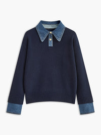 Isabella | Casual and Elegant Polo Sweater with Denim Collar
