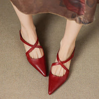 Franziska | Elegante Leder-Mules mit Kreuzriemen und spitzer Form