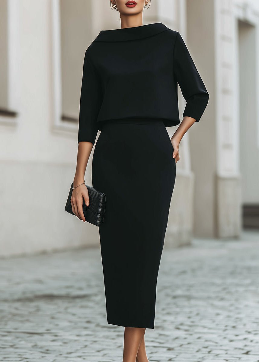 Clara | Elegantes Damen Set – Zeitloses Twinset mit U-Boot-Ausschnitt & Midi-Rock 0