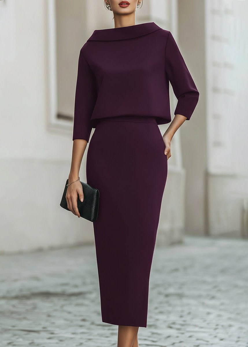 Clara | Elegantes Damen Set – Zeitloses Twinset mit U-Boot-Ausschnitt & Midi-Rock 5