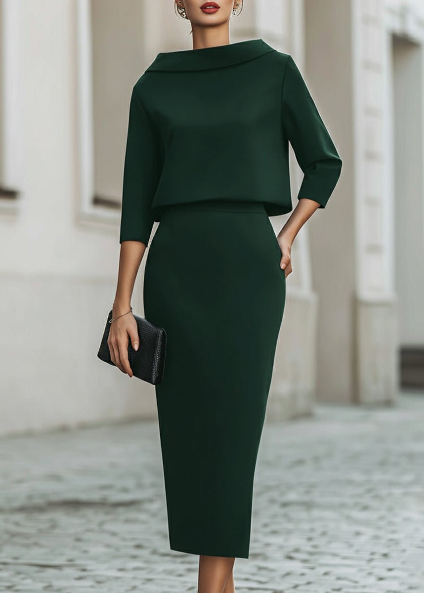 Clara | Elegantes Damen Set – Zeitloses Twinset mit U-Boot-Ausschnitt & Midi-Rock 9