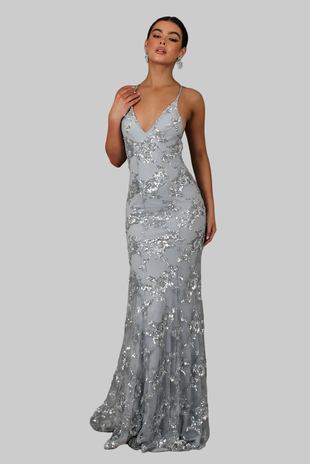 Coralie | Glamouröses V-Ausschnitt Maxikleid mit Pailletten 2