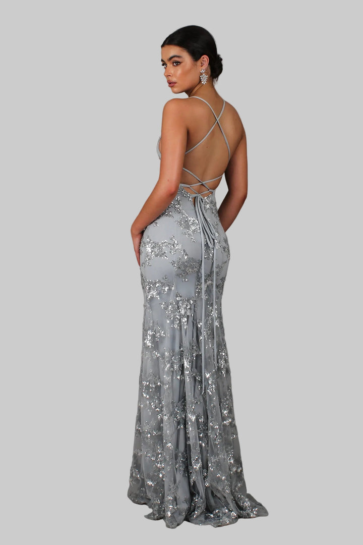 Coralie | Glamouröses V-Ausschnitt Maxikleid mit Pailletten 3
