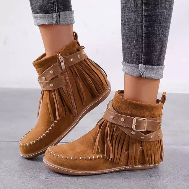 Cynthia | Bequeme, Stilvolle Stiefeletten Damen Schwarz mit Fransen 0