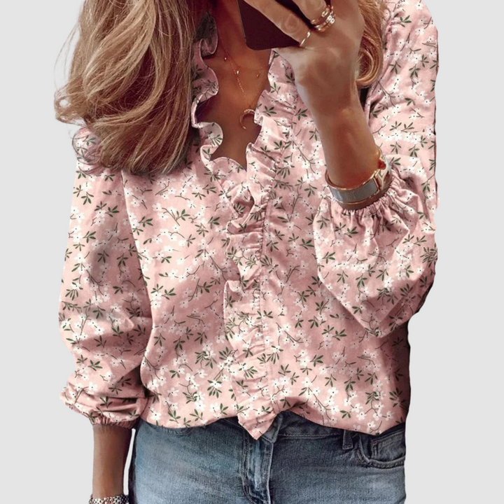 Daisy | Bezaubernde Rüschenbluse mit Botanischem Druck für Frauen 0
