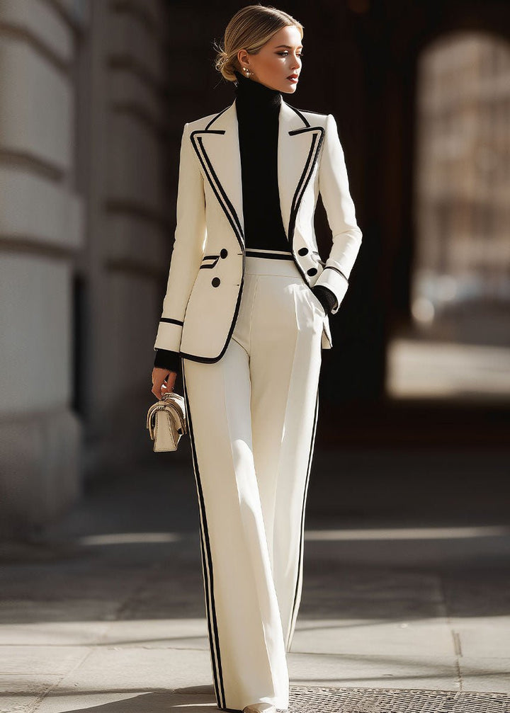 Dalia | Eleganter, Strukturierter Blazer & Weite Hose Damenanzug 0