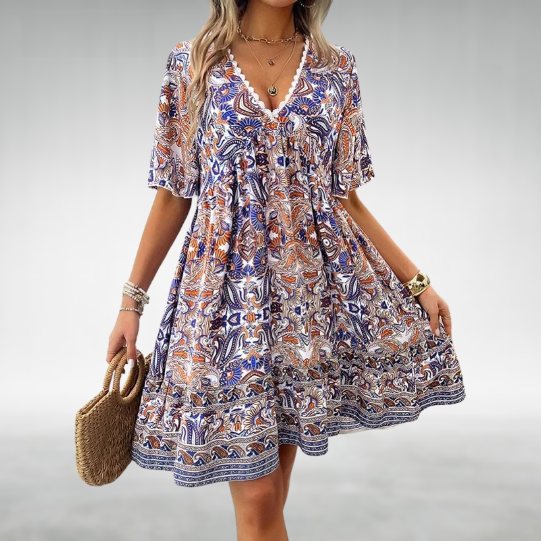 Dalia | Elegantes, Fließendes &amp; Bequemes Bohemian Minikleid mit Paisley-Print 1