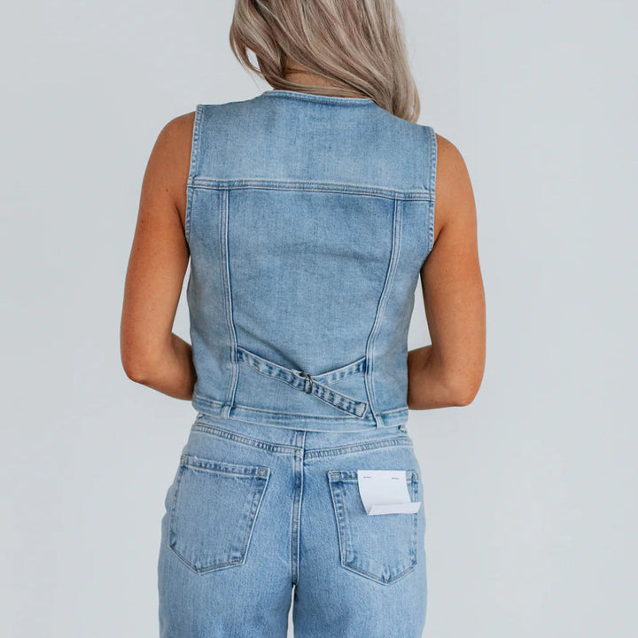 Damen Denim Weste mit Knopfleiste und modernen Schnittrahmen Drune 4