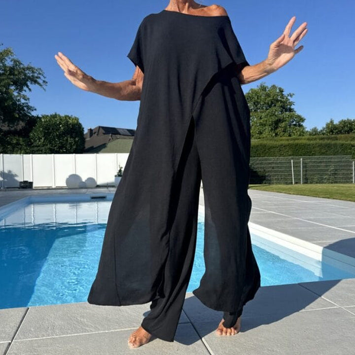 Diane | Elegantes, Bequemes Loungewear Set Damen – Asymmetrisches Oberteil & Weite Hose 1
