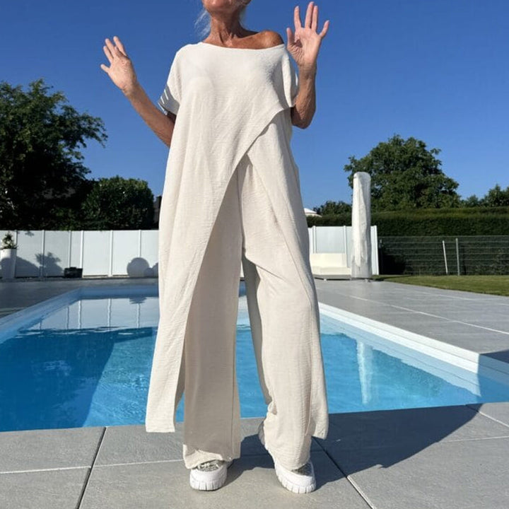 Diane | Elegantes, Bequemes Loungewear Set Damen – Asymmetrisches Oberteil & Weite Hose 2