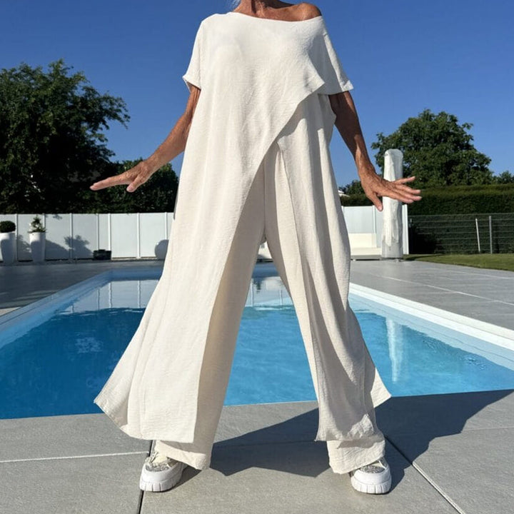Diane | Elegantes, Bequemes Loungewear Set Damen – Asymmetrisches Oberteil & Weite Hose 7