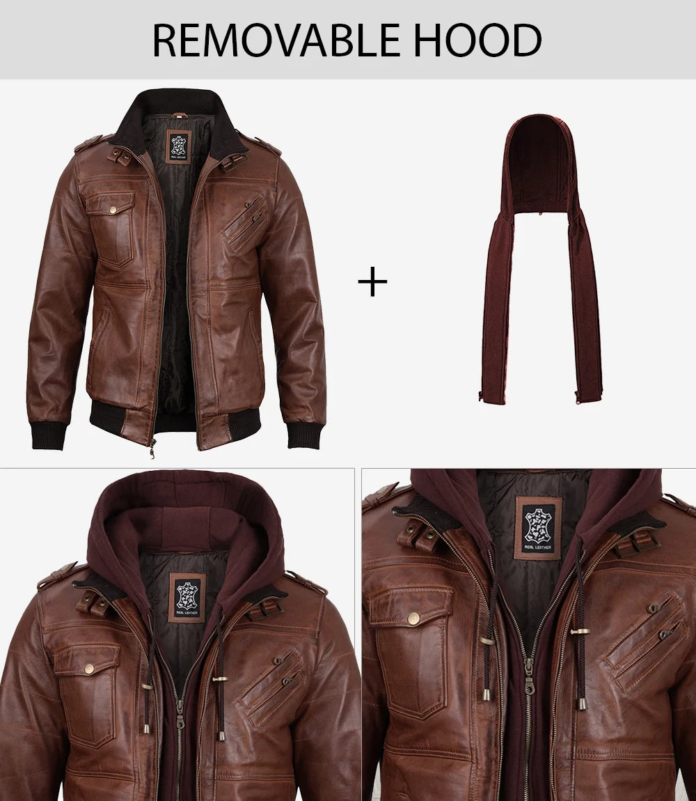 Edinburgh | Elegante Herren Leder Bomberjacke mit abnehmbarer Kapuze 4