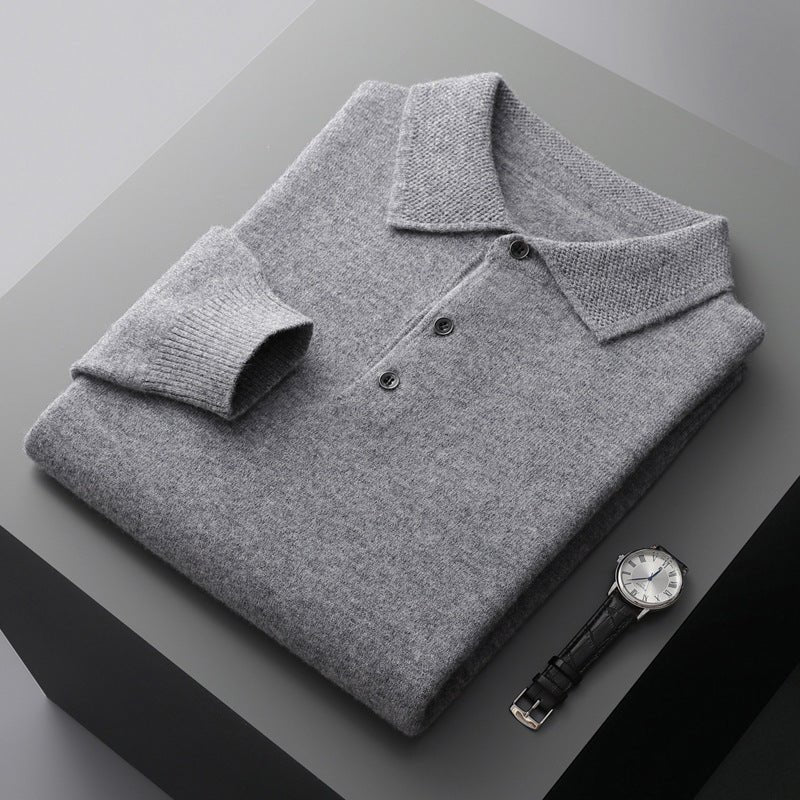 Edward | Herren-Polo-Pullover aus Strickbaumwolle mit langen Ärmeln und drei Knöpfen 1