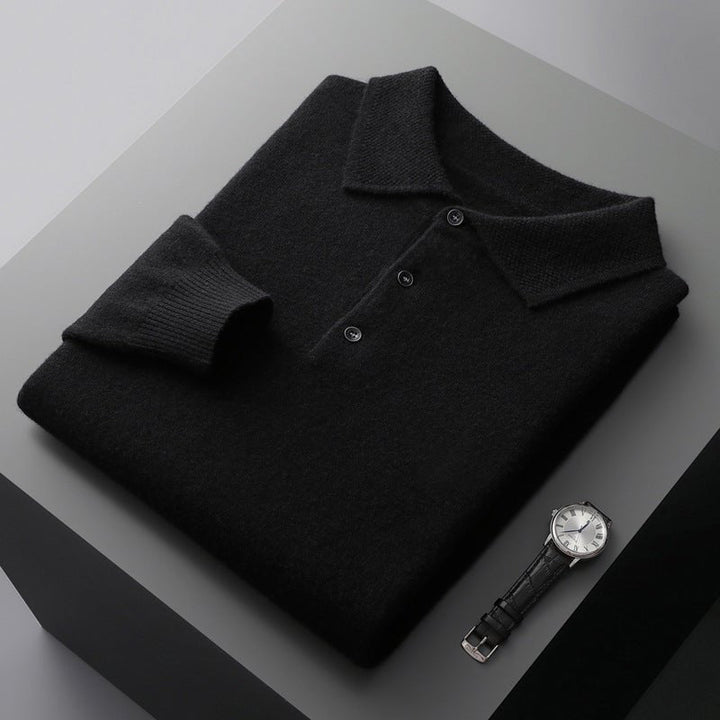 Edward | Herren-Polo-Pullover aus Strickbaumwolle mit langen Ärmeln und drei Knöpfen 4