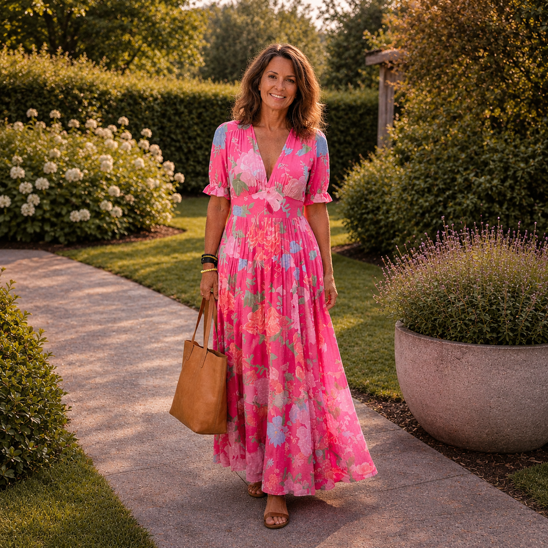 Elara | Elegantes, Plissiertes Maxikleid mit Blumenmuster für Frauen 2
