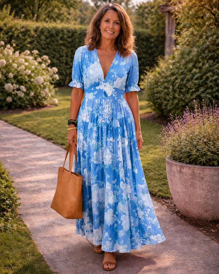 Elara | Elegantes, Plissiertes Maxikleid mit Blumenmuster für Frauen 3