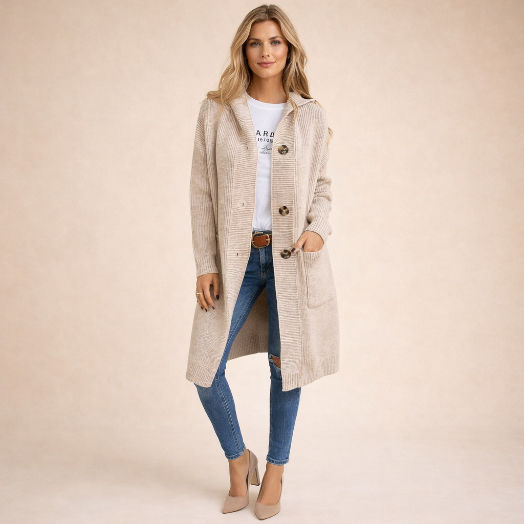 Elara | Gemütliche, elegante lange Strickjacke 0