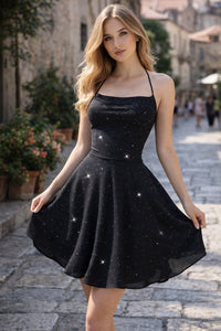 Sophia | Glamorous and Elegant Glitter Halter Dress for Women