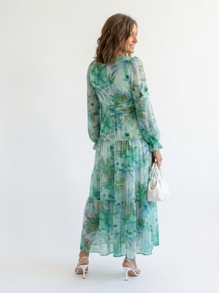 Elysia | Elegantes Blumenmuster Maxikleid Sommer mit langen Ärmeln für stilvolle Anlässe 3