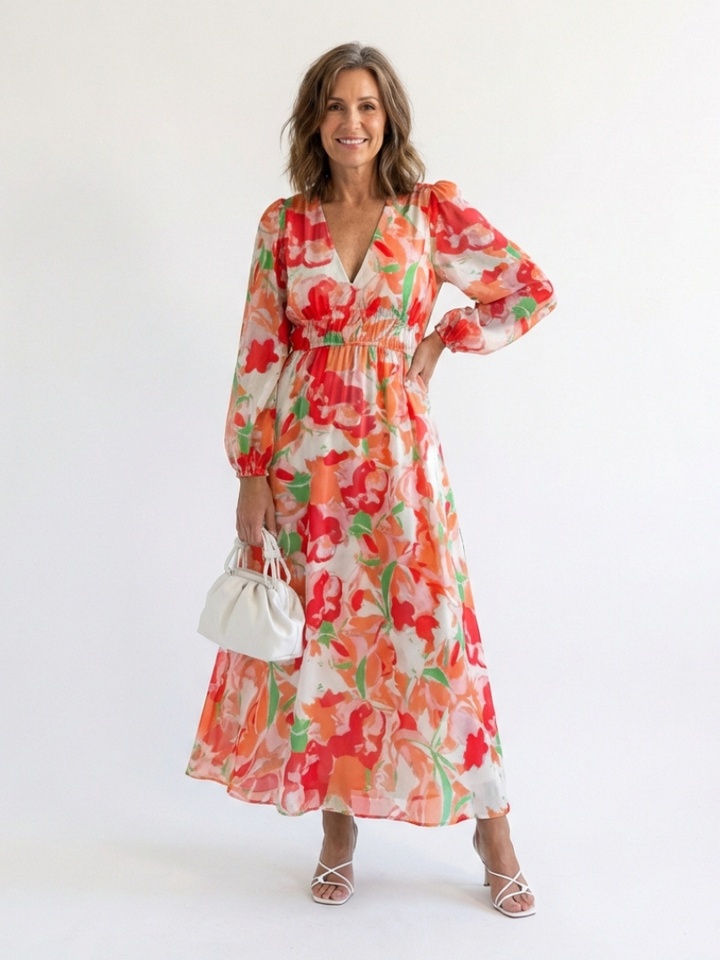 Elysia | Elegantes Blumenmuster Maxikleid Sommer mit langen Ärmeln für stilvolle Anlässe 4